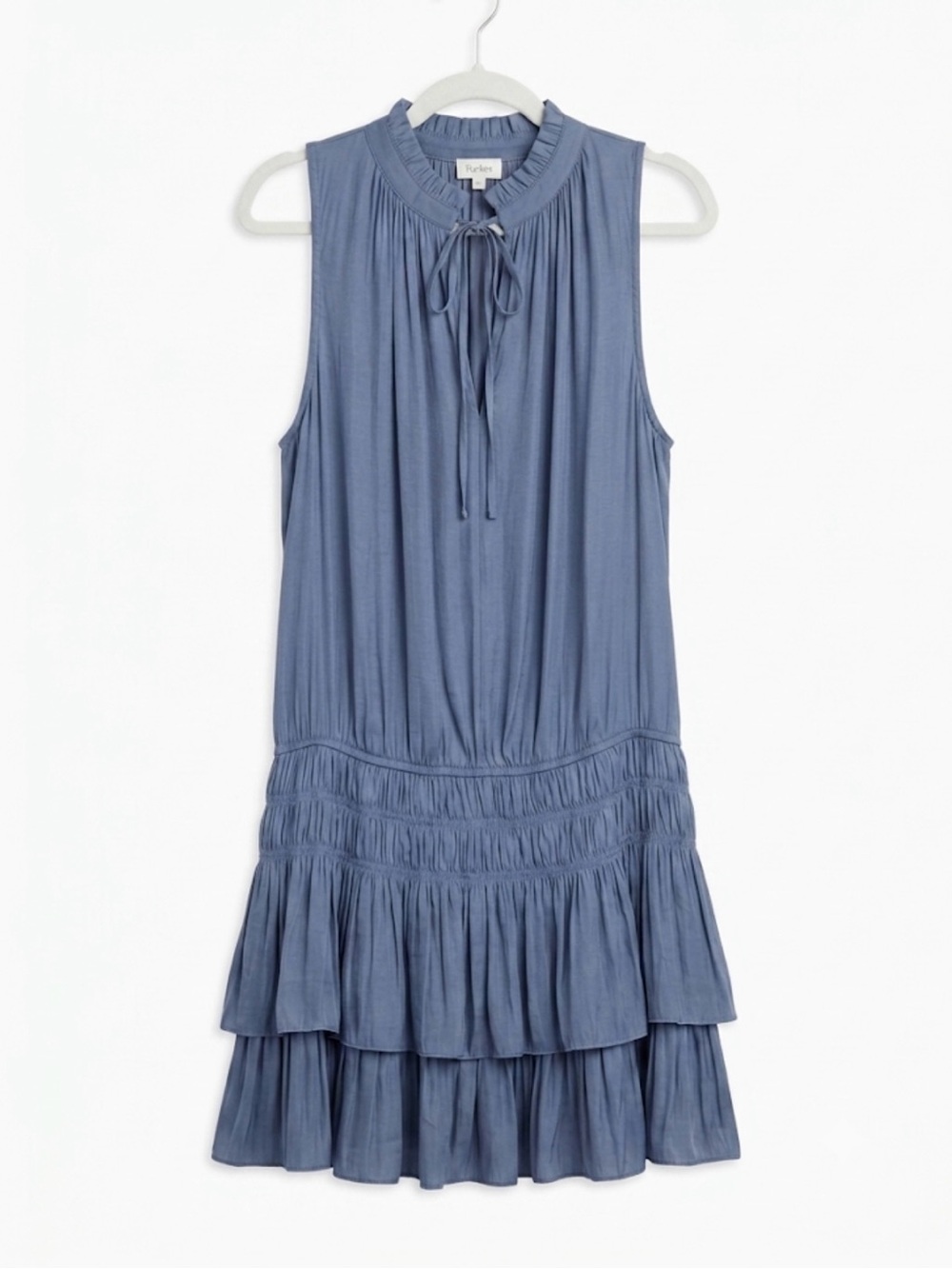 Mustard Seed Pleated Smocked Tiered Ruffle Mini Dress Slate Blue S